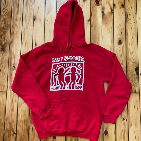 Vintage Late 90s-Y2K Keith Haring Best Buddies Red Hoodie - Picture 2 of 4